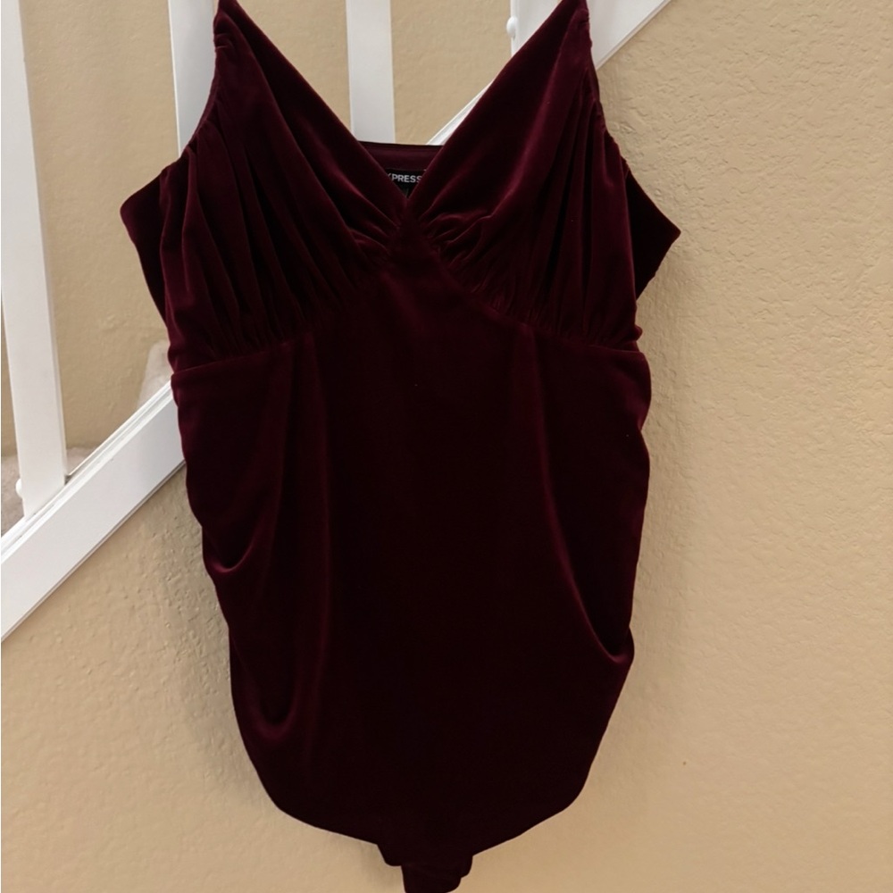Express Deep Burgundy Velvet Bodysuit